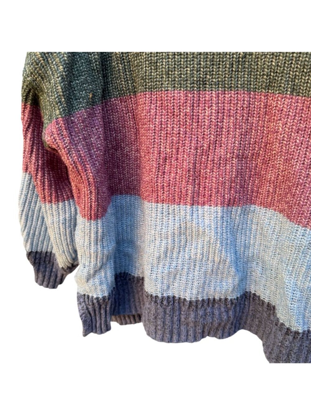American Eagle Oversize Striped Sweater XL Womens Green Purple Blue Knit Cozy - Picture 4 of 7